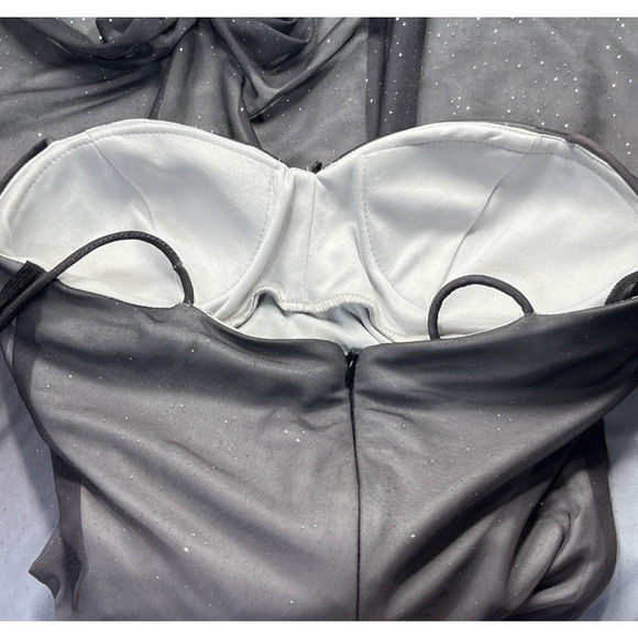 Onyx Nite Chiffon Sparkle Gown 4 Purple Gray Ombre Formal Dress Ruched Elegant - Picture 11 of 16